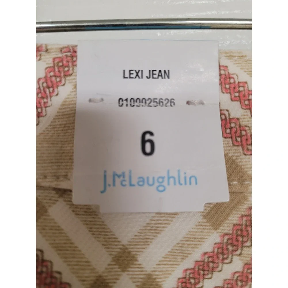 J.McLaughlin Lexi Jean Cream Mini Linked Chain 32X31‎ Sand Plaid Pants Size 6